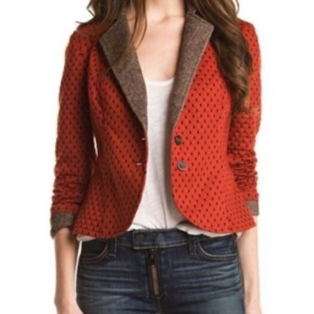 Free People Blazer Quilted Black Dot Tweed Trim